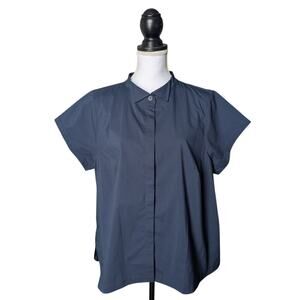 Universal Standard Aster Tuxedo Collar Shirt in Navy Blue Size Medium Boxy